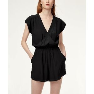 Aritzia Babaton XXS Black Silk Romper with Pockets
